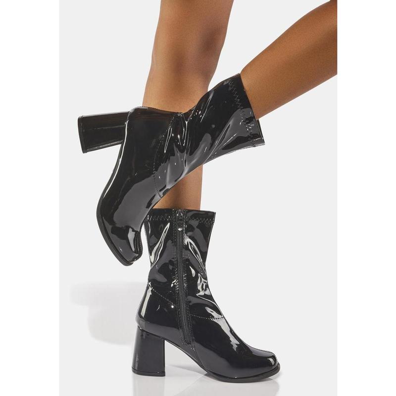 Black patent gogo boots best sale