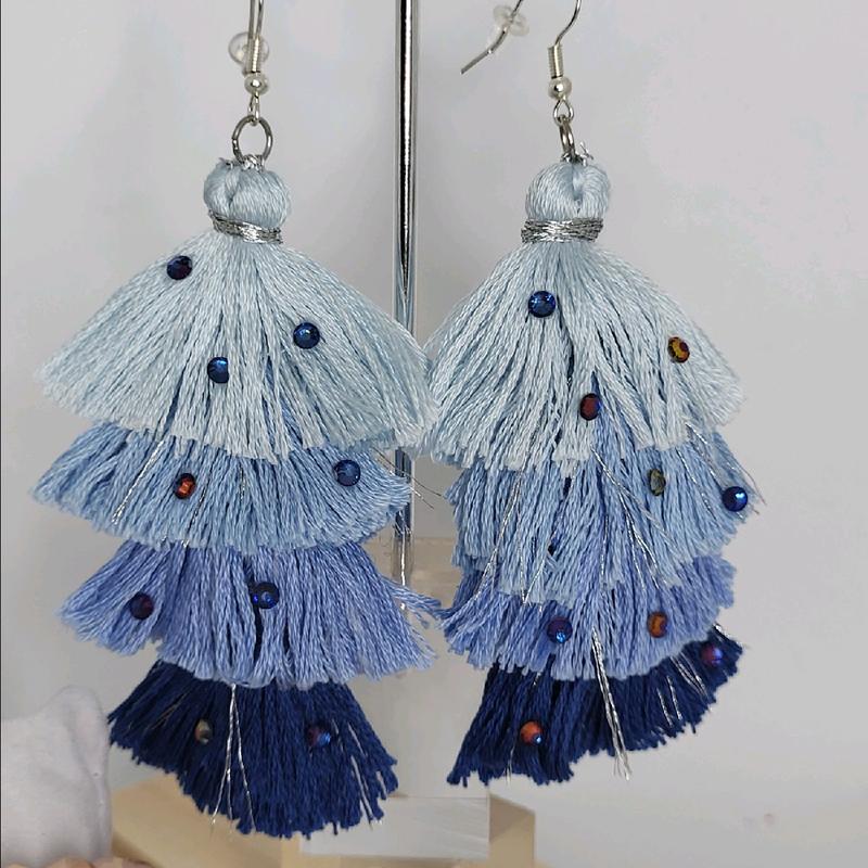 Blue ombre tassel earrings shops