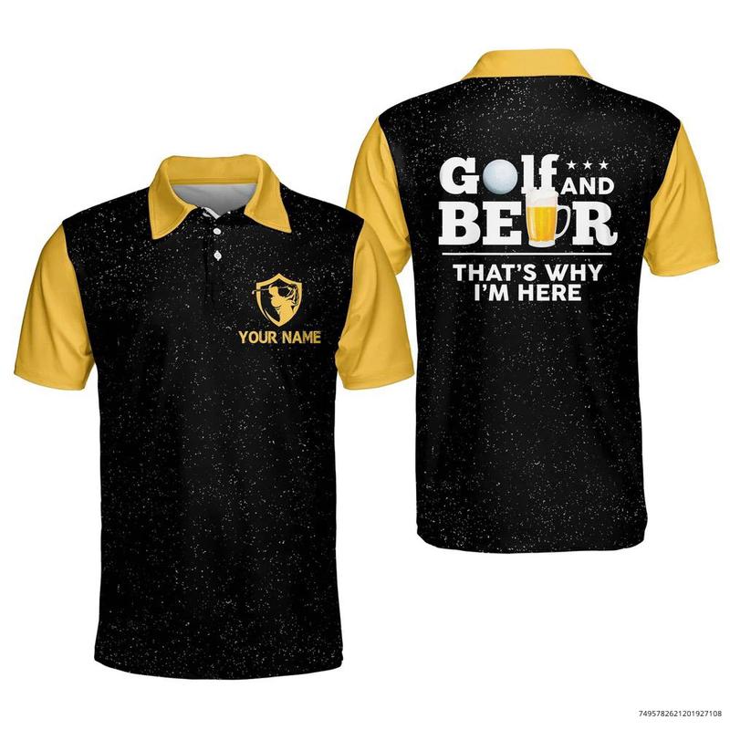 TikTok Shop Personalized 3D Funny Golf Polo Shirts for Men Golf and Beer Mens Golf Shirts Lightweight America Golf Polos Dry Fit GOLF