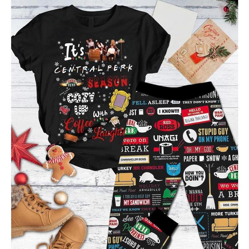 TikTok Shop Friends Movie Christmas Pajamas Friends TV Show Shirt Chandler Bing Holiday Pajamas Central Perk Holiday Pajamas Gift For Friends