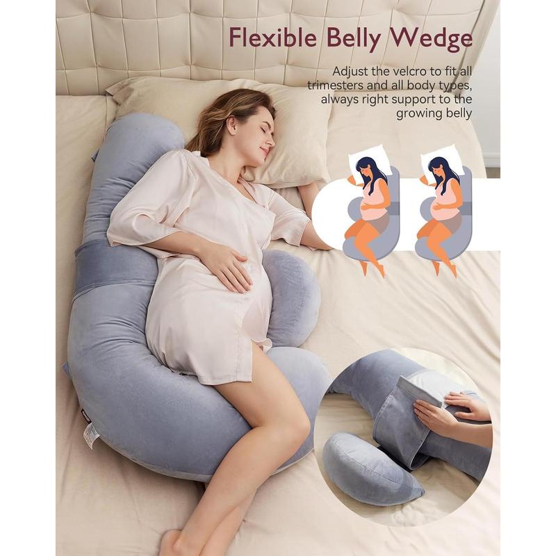 TikTok Shop Pregnancy Pillow Original F Shaped Maternity Pillow for Pregnant Women with Adjustable Wedge Pillow Full Body Support Pregnancy Pillows for Side Sleeping with Velvet Cover Grey