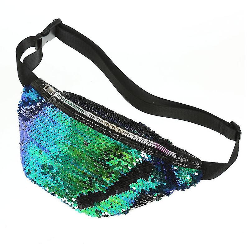 TikTok Shop Waist Pouch Mermaid Sequins Pockets Fashion Sports Shoulder Bag Slung Sequin Bag Green And Black