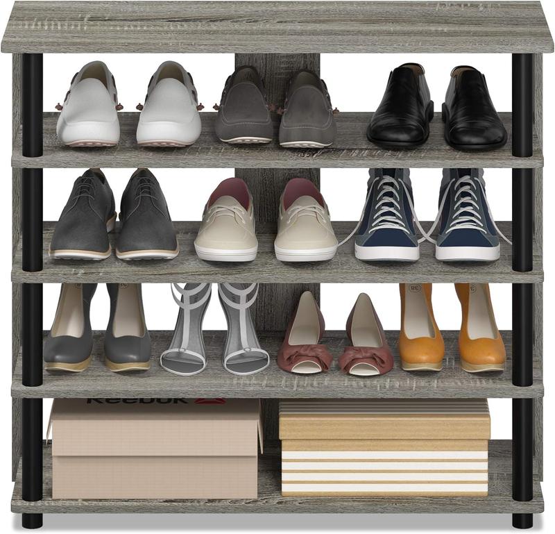 TikTok Shop Turn N Tube 5 Tier Wide Shoe Rack French Oak Grey Black 32 Inch Organiser