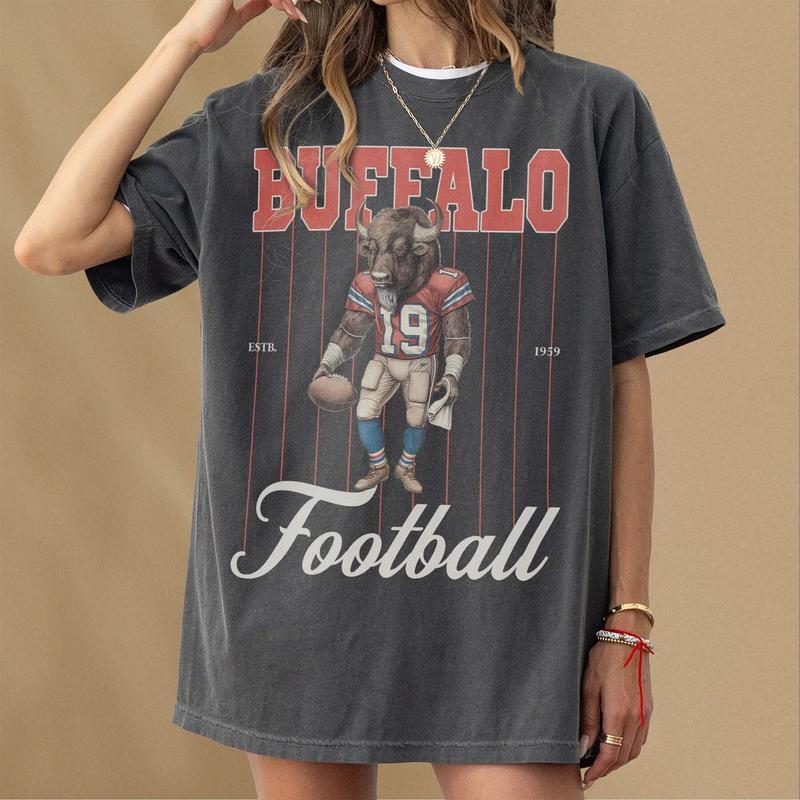 TikTok Shop Vintage Buffalo Football T Shirts Vintage Josh Allen Sports Fan Memorabilia Soccer Jersey Graphic T Shirts Casual Comfort