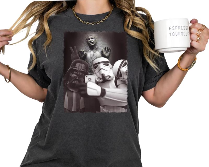 TikTok Shop Star War Storm Trooper And Darth Vader Selfie Sweatshirt Funny Star War Darth Vader Meme T shirt Vintage Star War Friendship Crewneck Trending Sweater