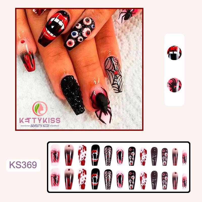 Kettykiss Press On Nails 24 Pcs KS552 Long Coffin Line Pearl Bow