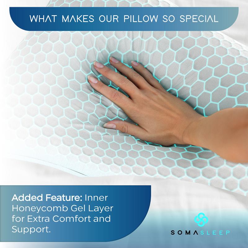 SelectSoma SomaSleep Cooling Pillow for Hot Sleepers with Lavender Scent -  Curved Side Sleeper Bed Pillow - Gel Cooling Memory Foam Pillow for Neck,  Back and Shoulder Pain Relief - Queen Size